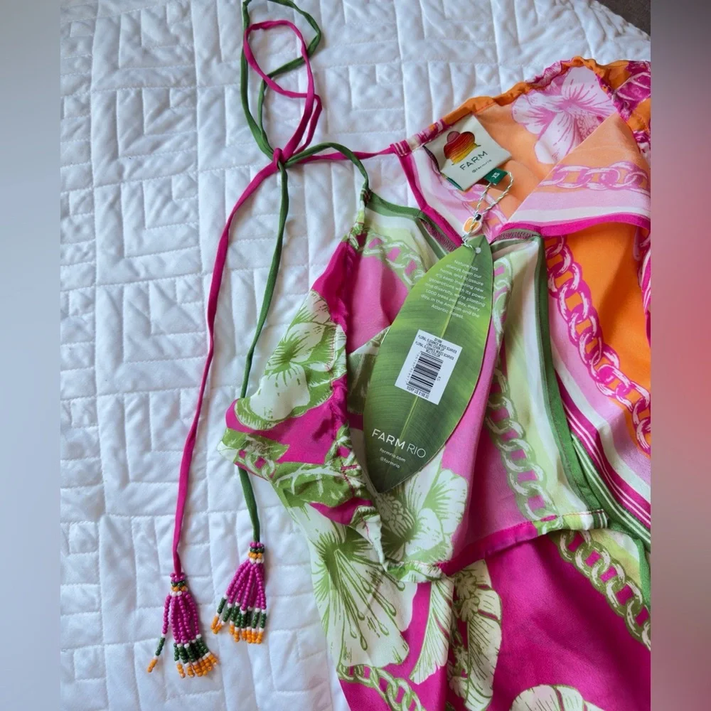 NWT Farm Rio Mixed Scarves Floral Elegance Maxi Cover-Up - XS - Picture 8 of 9